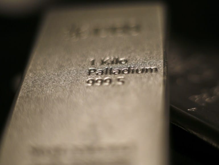 Palladium bars are stacked at the safe deposit boxes room of the ProAurum gold house in Munich March 6, 2014. REUTERS/Michael Dalder(GERMANY - Tags: BUSINESS COMMODITIES SOCIETY)