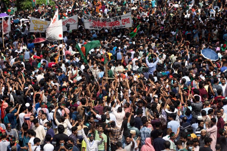 People shout slogans as they take part in a protest against Prime Minister Sheikh Hasina and her government demanding justice for the victims killed in the recent countrywide deadly clashes, in Dhaka, BangladeshPhoto | AP