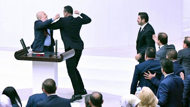 Fistfight breaks out in Turkish parliament over debate on jailed opposition politician