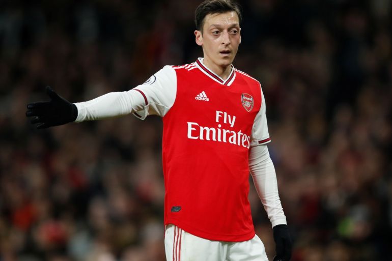 Soccer Football - Premier League - Arsenal v Everton - Emirates Stadium, London, Britain - February 23, 2020 Arsenal's Mesut Ozil reacts REUTERS/David Klein EDITORIAL USE ONLY. No use with unauthorized audio, video, data, fixture lists, club/league logos or