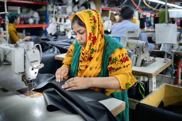 A supplied undated image obtained Friday, April 21, 2023 shows a textile worker inside a garment factory in Savar, Bangladesh. Australian fashion brands are being urged to do more to protect garment workers on the 10th anniversary of the Rana Plaza tragedy, which claimed many lives. (AAP Image/Supplied by Oxfam, Fabeha Monir) NO ARCHIVING, EDITORIAL USE ONLY