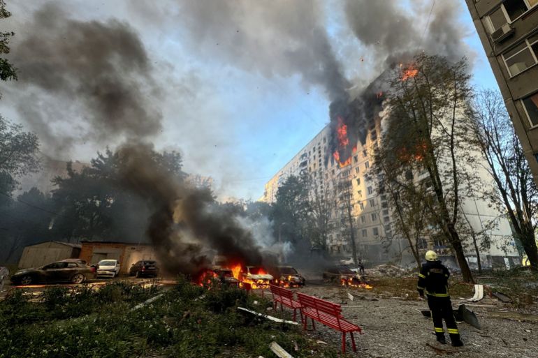 One person died and five injured in Russian attack on Volyn OblastOne person died and five injured in Russian attack on Volyn Oblast- - VOLYN OBLAST, UKRAINE - AUGUST 26: (----EDITORIAL USE ONLY - MANDATORY CREDIT - 'VOLYN REGIONAL MILITARY ADMINISTRATION / HANDOUT' - NO MARKETING NO ADVERTISING CAMPAIGNS - DISTRIBUTED AS A SERVICE TO CLIENTS----) Firefighters carry out search and rescue operations with drones in the damaged buildings after the Russian attack on Lutsk, Volyn Oblast, Ukraine on August 26, 2024. While residential buildings and infrastructure were damaged in the attack carried out by Russia, 1 person died and 5 people were injured. Rescue services continue to actively work to eliminate the consequences of shelling and repair the affected areas. DATE 27/08/2024 SIZE x Country World SOURCE Anadolu/Volyn Regional Military Adm.