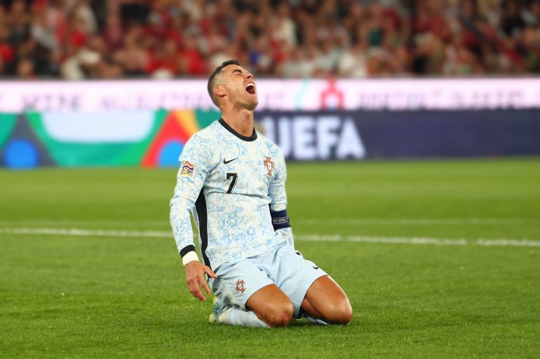 occer Football - Nations League - League A - Group 1 - Portugal v Croatia - Estadio da Luz, Lisbon, Portugal - September 5, 2024 Portugal's Cristiano Ronaldo reacts REUTERS/Pedro Nunes