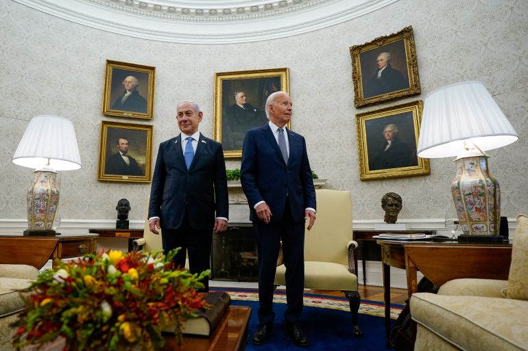 U.S. President Joe Biden meets with Israeli Prime Minister Benjamin Netanyahu in the Oval Office at the White House in Washington, U.S., July 25, 2024. REUTERS/Elizabeth Frantz